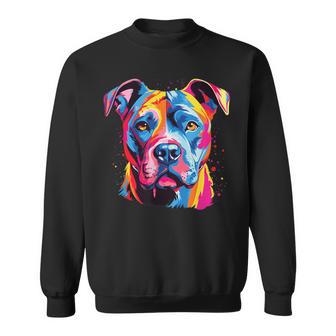 水彩のカラフルなアメリカン ピット ブル テリア犬 スウェットシャツ - Kawaiitshirt