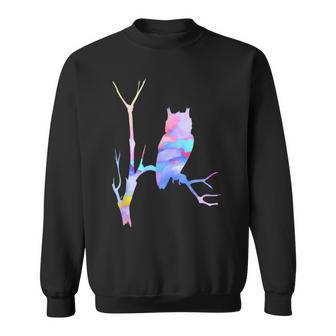 水彩フクロウsiitingツリーバードウォッチングアートバード スウェットシャツ - Kawaiitshirt
