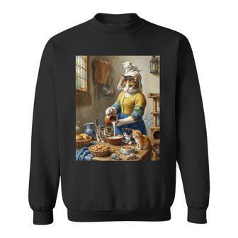 牛乳を注ぐ猫 フェルメール風 名画パロディ 油絵アート 可愛い子猫 おもしろ 猫好き スウェットシャツ - Kawaiitshirt