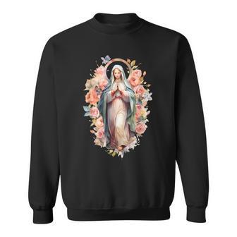 祝福された母 マリア イエスの母 バラ 聖母 カトリック スウェットシャツ - Kawaiitshirt