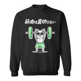 筋肉は裏切らない チワワ グッズ 犬 おもしろ 面白い ネタ 笑える 筋トレ スウェットシャツ - Kawaiitshirt