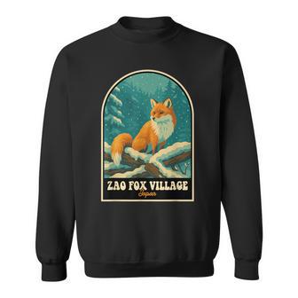 蔵王キツネ村 日本 – ヴィンテージ雪に覆われたキツネアート スウェットシャツ - Kawaiitshirt