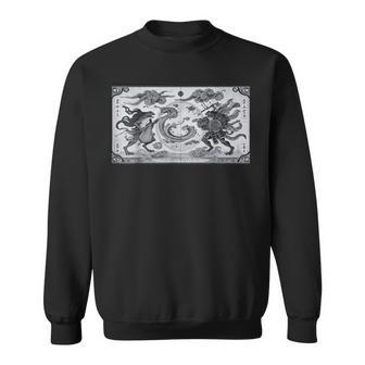 蛙の風神雷神デザイン 和風モノクロアート スウェットシャツ - Kawaiitshirt