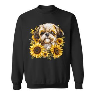 面白いtシャツ シーズー ひまわり わんこ メンズ 犬好き グッズ かわいい おもしろ 面白い 服 ネタ 長袖tシャツ スウェットシャツ - Kawaiitshirt