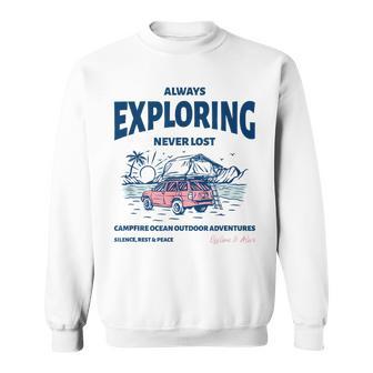 Always Exploring Campfire Ocean Outdoor ビーチライフグラフィック スウェットシャツ - Kawaiitshirt