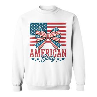 American Girly Coquette Bow 4Th Of July Independence Day Sweatshirt - Thegiftio UK
