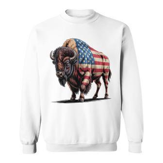 Bison American Flag Buffalo 4Th Of July Bison For Men Sweatshirt - Monsterry