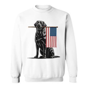 Black Lab Dog Holding July 4Th Patriotic Usa Flag Sweatshirt - Monsterry