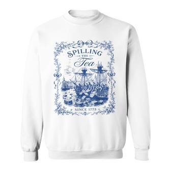 Blue Toile Tea Party Spilling The Tea Since 1773 Patriotic Sweatshirt - Monsterry