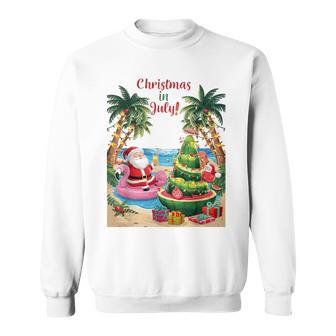 Christmas In July Watermelon Xmas Tree Santa Beach Summer Sweatshirt | Seseable UK