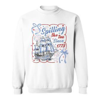 Coquette Bow Spilling The Tea Since 1773 4Th Of July Sweatshirt - Thegiftio UK