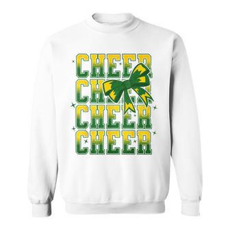 Coquette Cheer Bow Cheerleading Team Spirit Green Yellow Sweatshirt | Mazezy