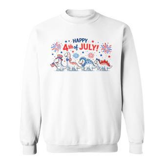 Cute Dinosaur Usa Flag Fireworks Kids 4Th Of July Toddler Sweatshirt - Thegiftio UK