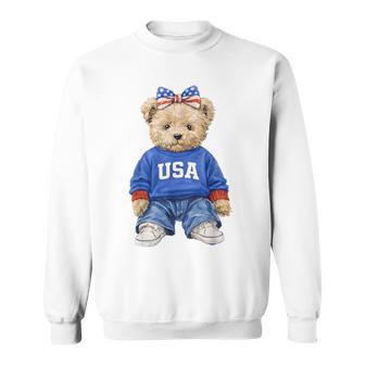 Cute Patriotic Bear Usa 4Th Of July American Coquette Bow Sweatshirt - Thegiftio UK