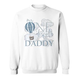 Daddy Of Mr Onederful Hot Air Balloon Blue 1St Birthday Boy Sweatshirt - Thegiftio UK