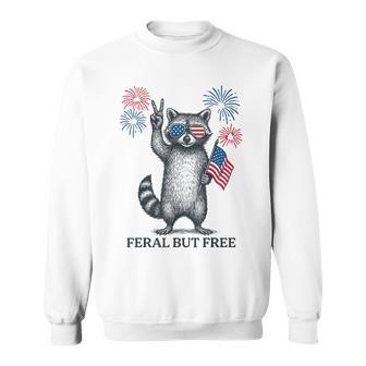 Feral But Free Raccoon Feral And Free 4Th Of July Sweatshirt - Thegiftio UK
