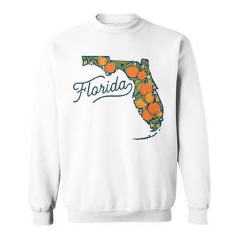 Florida Sunshine State Map Orange Citrus Fruit Retro Vintage Sweatshirt - Thegiftio UK