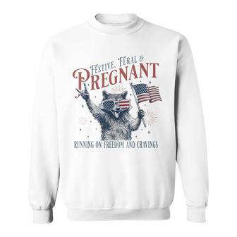Festive Feral And Pregnant Running On Freedom Raccoon Sweatshirt - Thegiftio UK