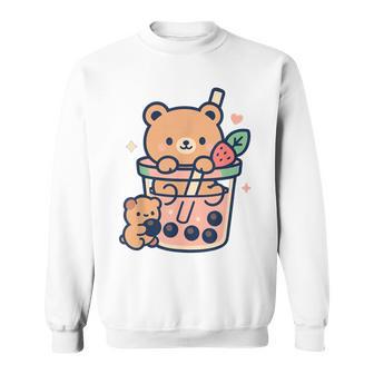 Kawaii Teddy Bear With Bubble Tea Boba Cute Sweatshirt - Thegiftio