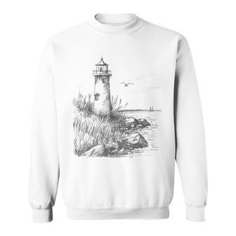 Lighthouse Vintage Light Tower Seaside Nautical House Sketch Sweatshirt - Thegiftio UK