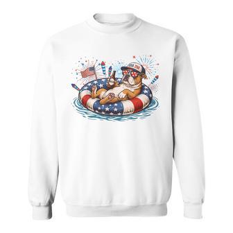 Patriotic English Bulldog Beer Floatie Usa Flag 4Th Of July Sweatshirt - Thegiftio