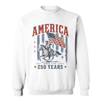 Preppy Retro Stripes America Cowboy Rodeo 250 Years Us Flag Sweatshirt - Thegiftio UK