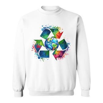 Recycle Symbol With Earth Supporting Earth Day Every Day Sweatshirt - Thegiftio