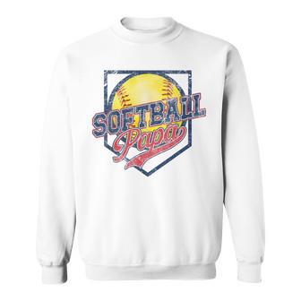 Retro Softball Papa Vintage Softball Papa Daddy Fathers Day Sweatshirt - Monsterry