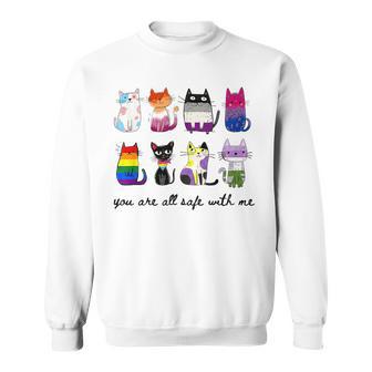 You Are All Safe With Me Cute Cat Pride Month Lgbt Support Sweatshirt - Monsterry