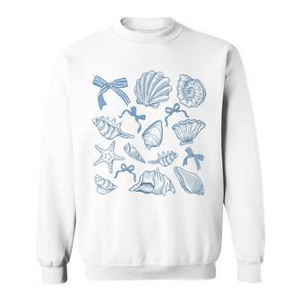 Seashell Preppy Blue Coquette Bow Beach Coastal Sea Shell Sweatshirt - Thegiftio UK