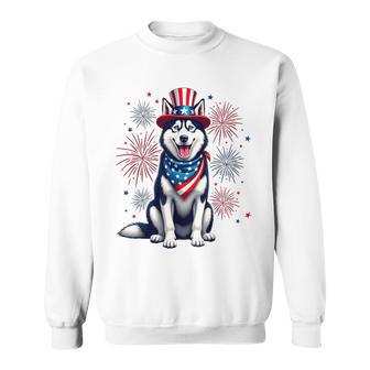 Siberian Husky Dog July 4Th American Flag Sweatshirt - Thegiftio UK