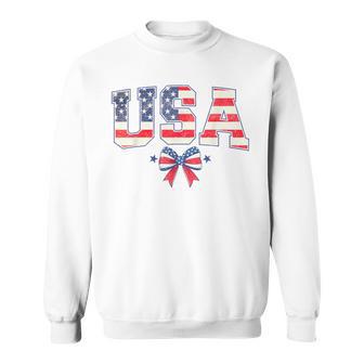Usa 4Th Of July Coquette Bow American Flag Patriotic Sweatshirt - Thegiftio UK