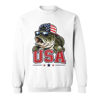 Usa Boys 4Th July Fishing American Flag Bass Fish Patriotic Sweatshirt - Thegiftio UK
