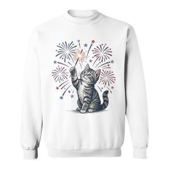 Vintage Patriotic Cat Sparkler 4Th Of July Sweatshirt - Thegiftio UK