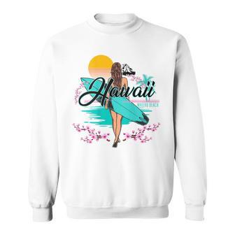 Waiehu Beach Hawaii、サーフィンサーフボードレトロ スウェットシャツ - Kawaiitshirt