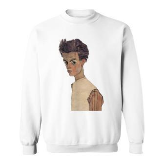 エゴン・シーレ作1910ストライプシャツの自画像 スウェットシャツ - Kawaiitshirt