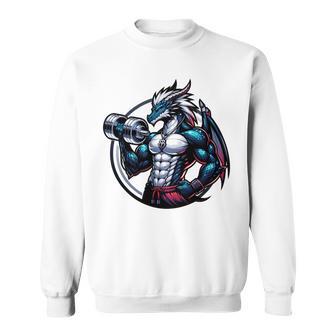 キュートでかわいいグラフィックのドラゴンが筋肉質のシックスパックを表示 長袖tシャツ スウェットシャツ - Kawaiitshirt