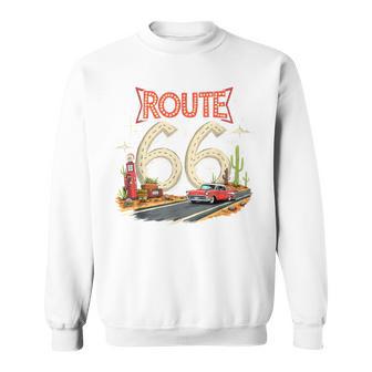 クラシック レトロ ルート66 砂漠の情景 赤 ヴィンテージ 車 スウェットシャツ - Kawaiitshirt