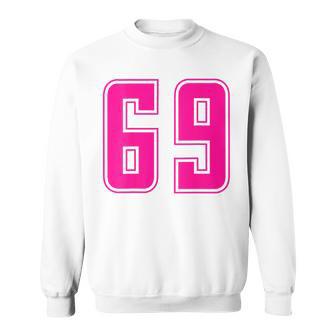 ピンク色背番号 69 チーム短大スポーツピンク色背番号付きユニフォーム スウェットシャツ - Kawaiitshirt