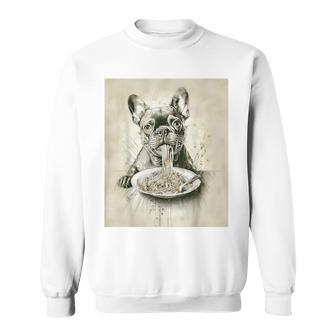 フレンチブルドッグ スパゲッティ モノクロ アート ブラック ホワイト ドッグ スウェットシャツ - Kawaiitshirt