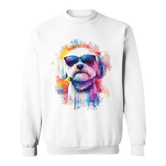 マルチーズ 犬 グラフィック ペット アートワーク サングラス マルチーズ スウェットシャツ - Kawaiitshirt
