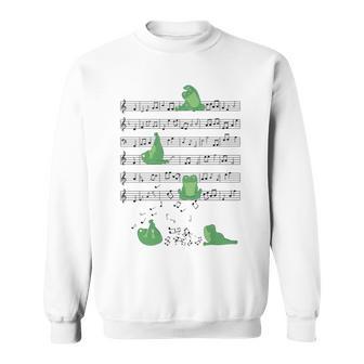 ヨガをしているかわいいカエル 音符 音記号 ミュージシャンアート 長袖tシャツ スウェットシャツ - Kawaiitshirt