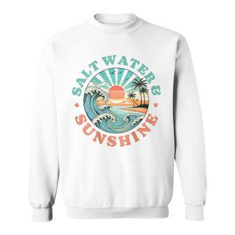 海水と日光 レトロ ビーチ 波 夕日 ヤシの木 スウェットシャツ - Kawaiitshirt
