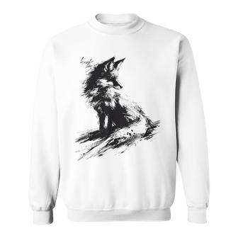 狐 アニマル柄 モチーフ 抽象 イラスト 絵画 狐 スウェットシャツ - Kawaiitshirt