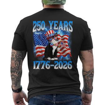 250 Years 250Th Anniversary Usa Cat American Flag 4Th July Men's T-shirt Back Print | Mazezy