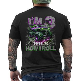 Im 3 Monster Truck 3Rd Birthday Boy Party Matching Family Men's T-shirt Back Print - Thegiftio UK