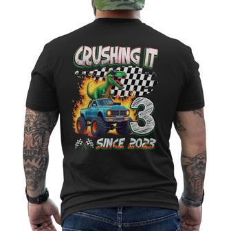 3Rd Birthday Monster Truck Dinosaur Crushing It Since 2023 Men's T-shirt Back Print - Thegiftio UK