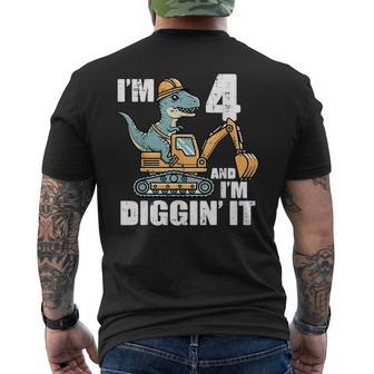 Im 4 And Diggin It Dino Excavator 4Th Birthday Trex Boys Kid Men's T-shirt Back Print - Thegiftio UK