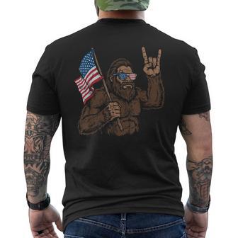 4Th Of July Bigfoot Rock Hand Us Flag Sasquatch Boy Kids Men's T-shirt Back Print - Thegiftio UK