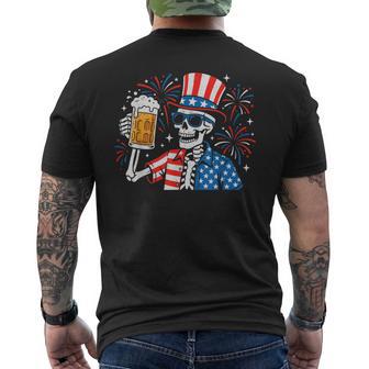 4Th Of July Patriotic Skeleton Beer American Usa Party Men's T-shirt Back Print - Thegiftio UK